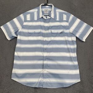 Ascend Shirt Mens Large Blue White Striped Short Sleeve Western Snap Pockets